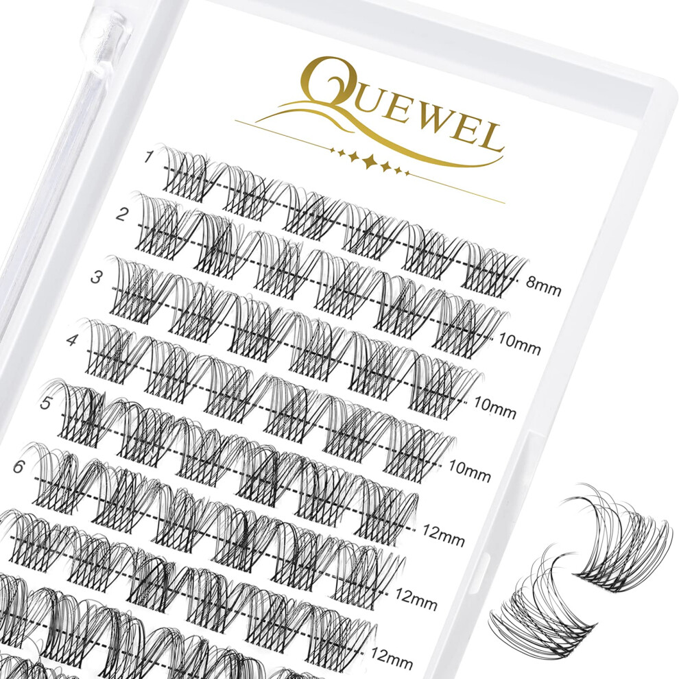 Quewel Cluster Lashes 72 Pcs Diy Cluster Eyelash Extension, Soft Individual Eyelashes D Curl Eyelash Clusters Mix8-16Mm Length Lightweight For