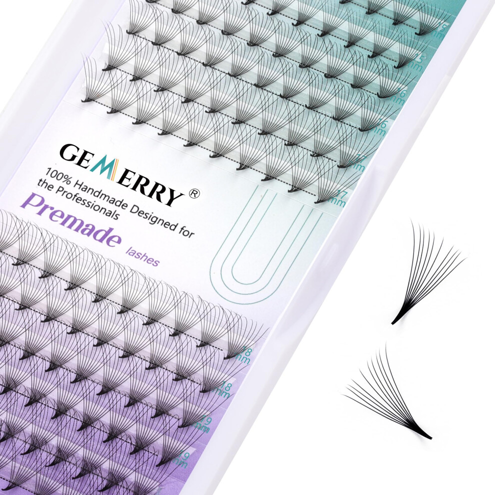 Gemerry Premade Fans Eyelash Extensions Russian Volume Lashes 10D Cluster Short Stem D Curl Mixed Length 15-20Mm Thickness 0.07Mm Middle Tape Premade Volume