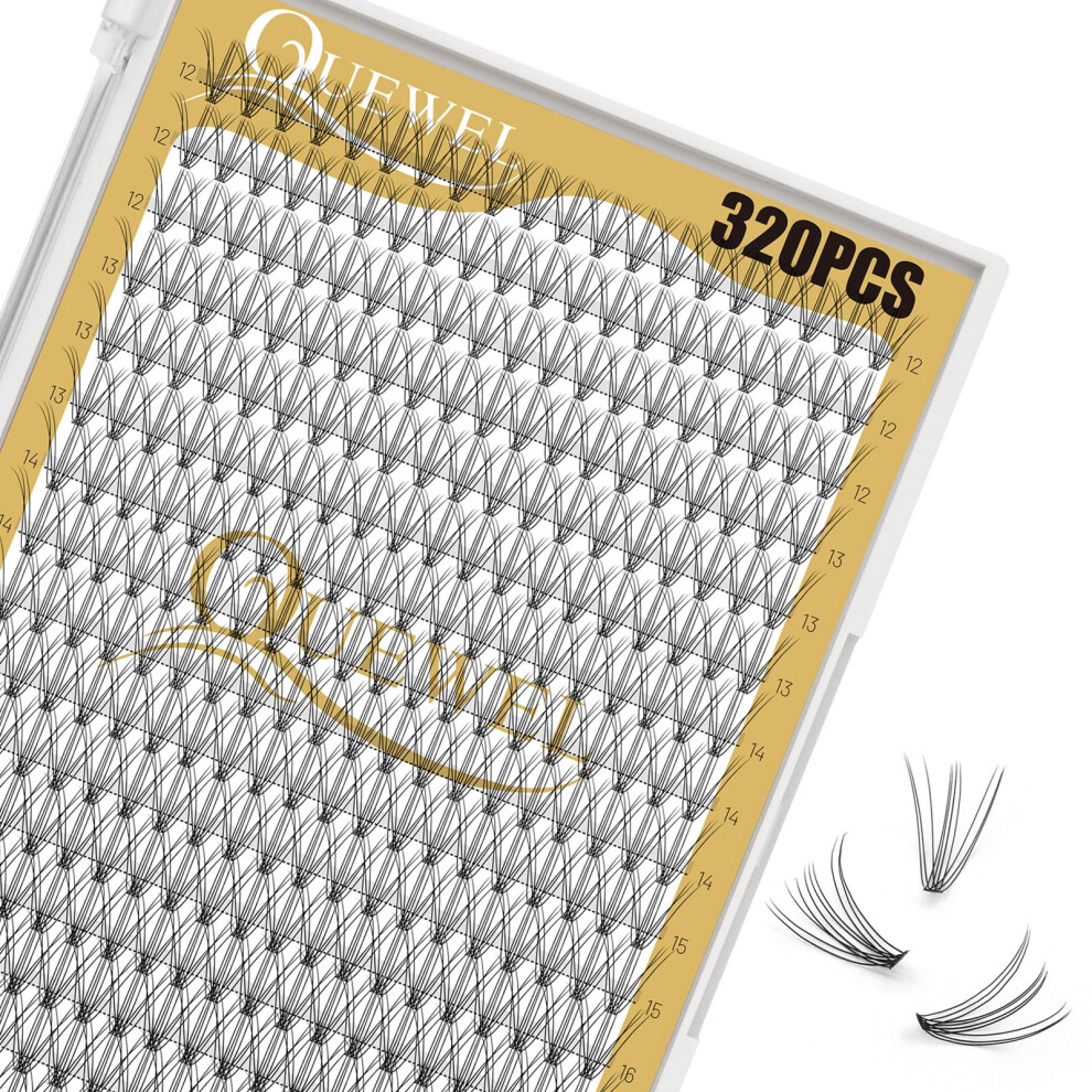 Quewel 320Pcs Individual Lashes Cluster Lashes 10D D Curl Mix12-18Mm Individual Lash Extension Lash Clusters Diy Eyelash Extensions For Home Use (10D