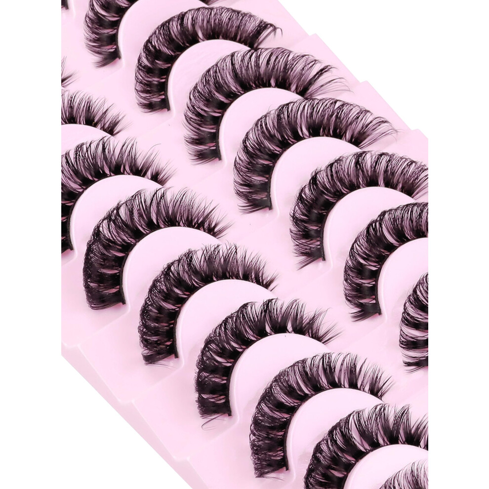 Belevo Eyelashes Russian Strip Lashes 10 Pairs Pack D Curl Lashes Fluffy Wispy 3D Effect Hybrid Fake Eyelashes Lashes Natural Look