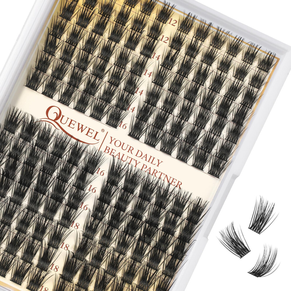 Quewel Cluster Lashes Individual Eyelashes 168 Pcs Lash Clusters Thin Band Cluster Eyelash Extensions C Curl Mix12-18Mm Volume False Eyelashes Soft &