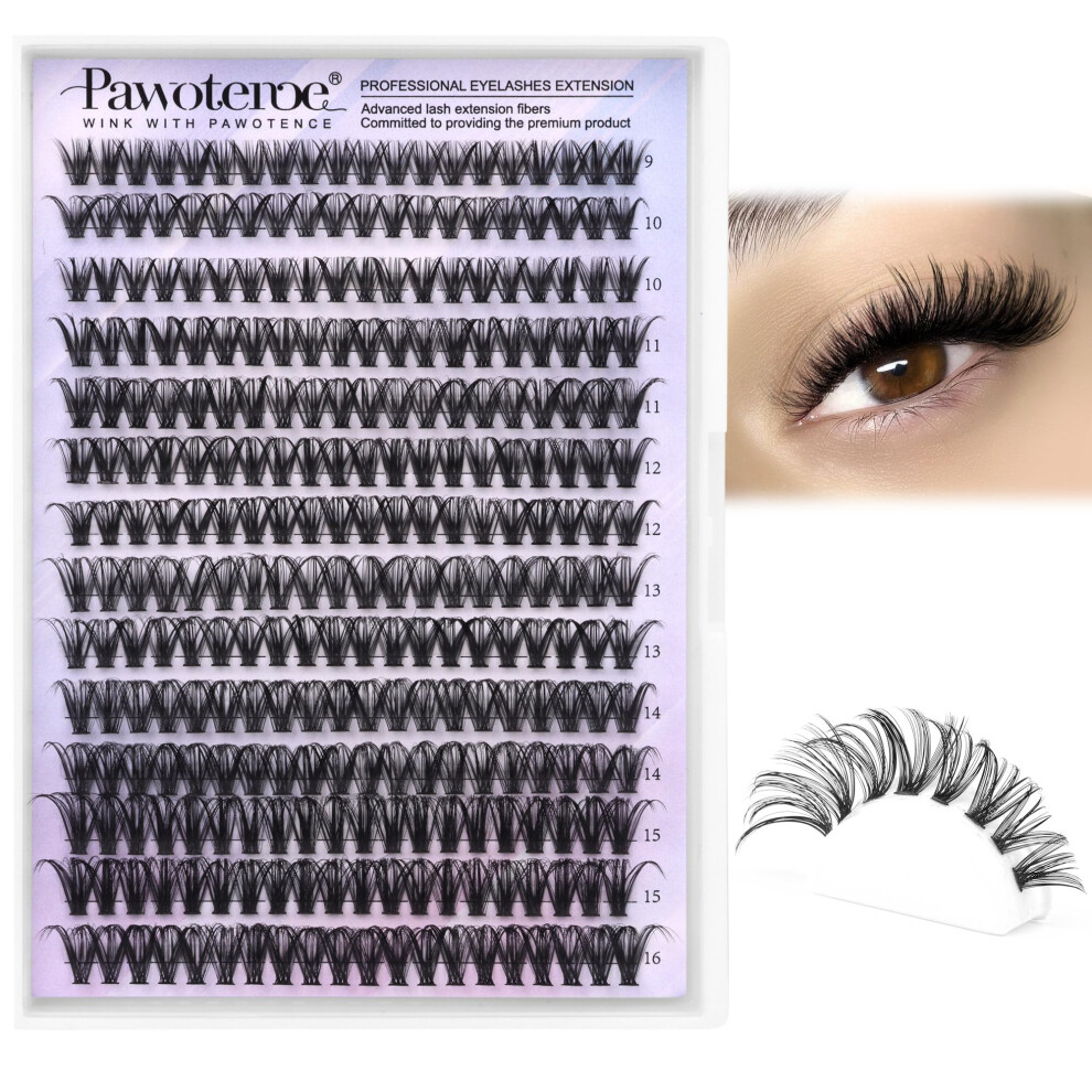 Pawotence Individual Eyelashes 280Pcs 40D Curl Cluster Lashes Individual Cluster 9-16Mm Mix Eyelash Clusters Lash Extensions For Self Application At Home (40D,