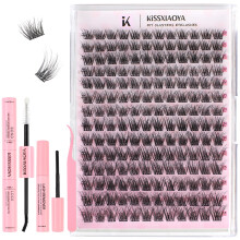 LYMYBETY 168Pcs Individual Eyelashes Kit D Curl 10-18mm Lash Clusters with Lash Bond & Seal & Remover &Tweezers DIY Eyelash Extensions for DIY at Home