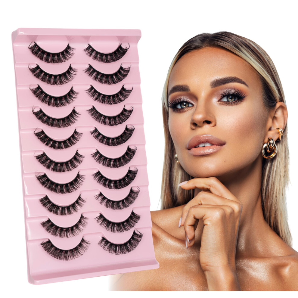 Enshore Russian Strip Lashes D Curl Fake Lashes Long Eyelashes Cat Eye Lashes Natural Look Eye Lash Set Of 10 Pairs Eyelash Strips Wispy False