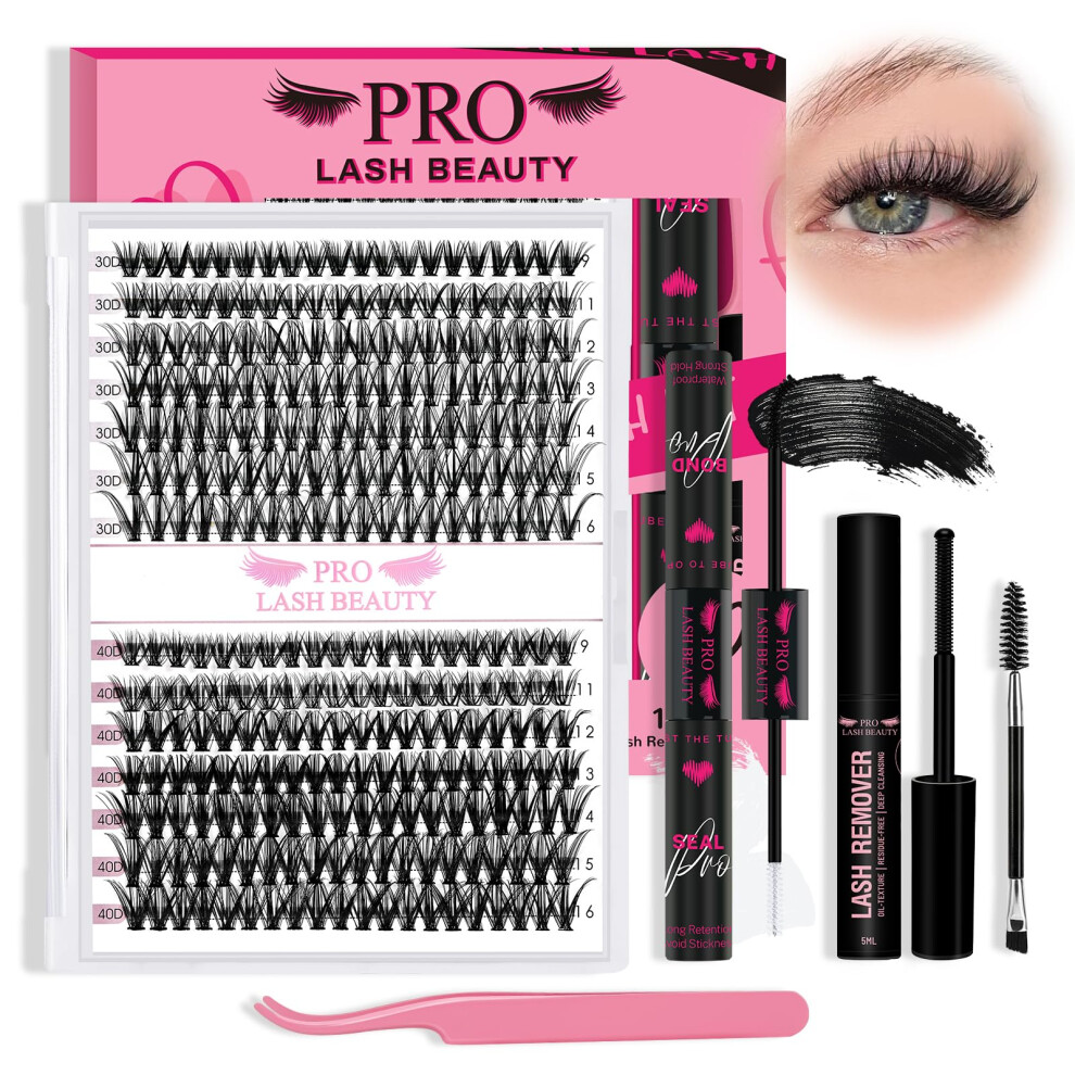 Pro Lashbeauty Pro Cluster Lashes Kit 280Pcs Lash Clusters 30D+40D Individual Lashes Kit With Lash Bond And Seal Remover Applicator Easy To Apply At