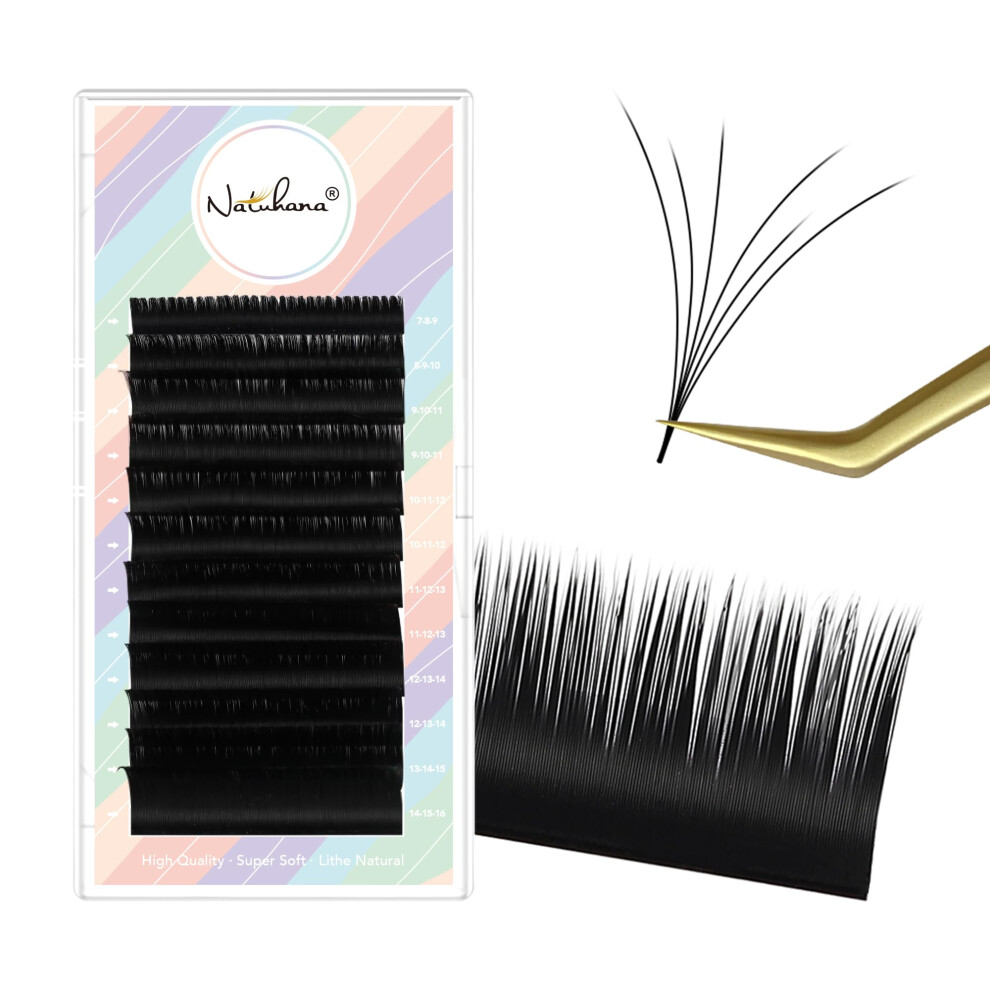 Natuhana Self-Fanning Volume Lash Extensions 0.05Mm D Curl Mixed Length Russian Easy Fan Lashes Automatic Blooming Eyelashes