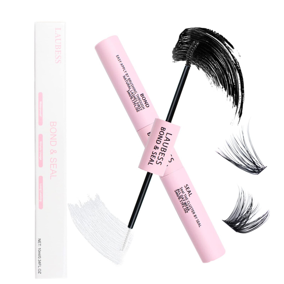 Laubess Black Lash Cluster Kit Bond And Seal Glue Eyelash Glue For Home Lash Extensions 5Ml+5Ml