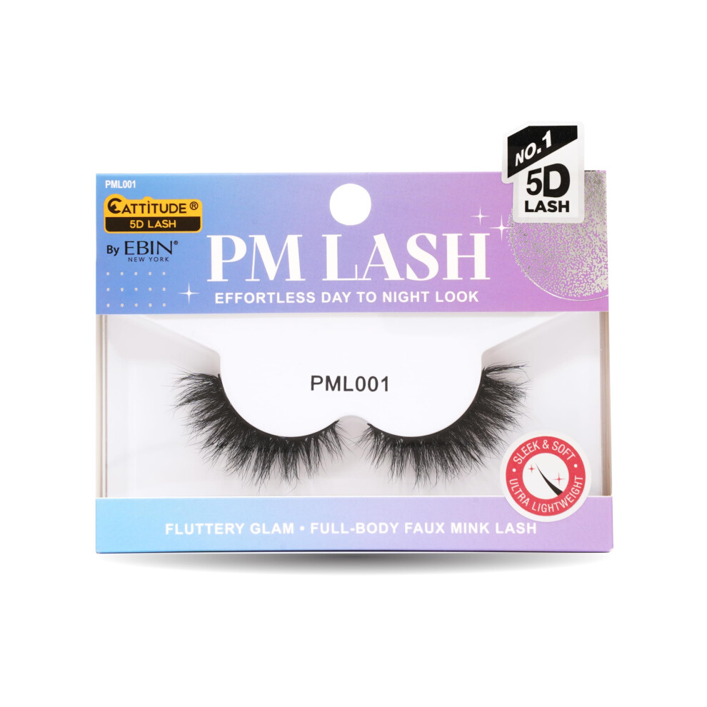 Ebin New York Cattitude 5D Am/Pm False Eyelashes - Bold Volume Style, Soft Light Faux Mink & Ultra Lightweight, Invisible Clear Band, Easy To Apply, Reusable,