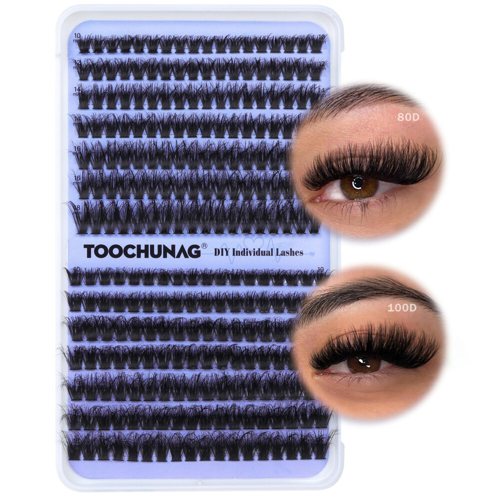 Toochunag Fluffy Cluster Lashes 80D+100D Thick Individual Eyelashes Extensions 10-18Mm Diy Lash Extension D Curl Wispy Lashes Individual Cluster 252Pcs Eyelash
