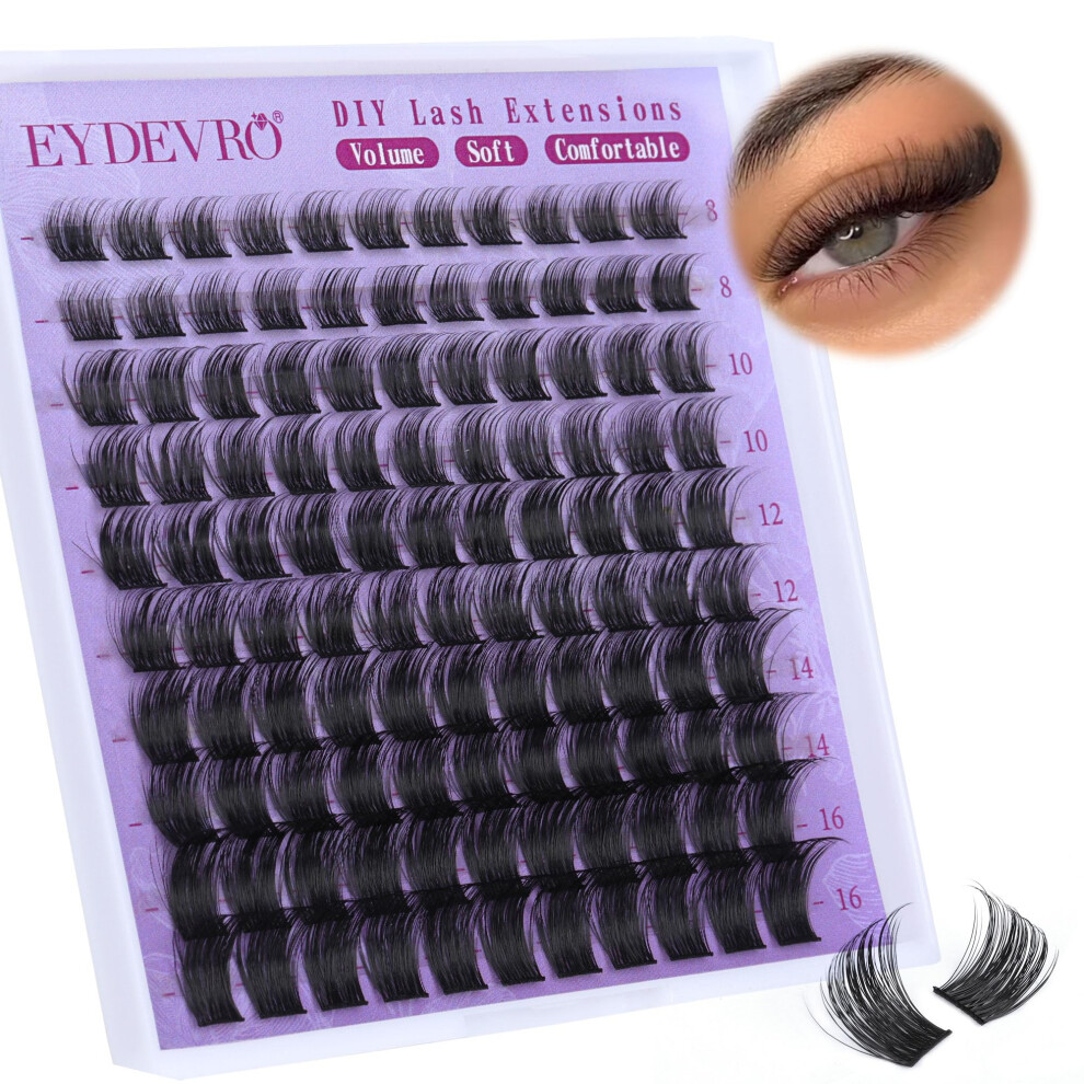 Eydevro Cluster Lashes Wispy Individual Eyelashes D Curl Lash Clusters Natural Lash Extension Russian Cluster Lashes (110Pcs, 8-16Mm, D Curl)