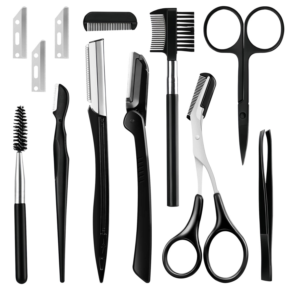 Mwellewm Unisex 12Pcs Eyebrow Kit Eyebrow Trimming Set Eyebrow Grooming Kit With Eyebrow Razor, Eyebrow Brush Scissors, Facial Trimmer, Shaver, Tweezers For
