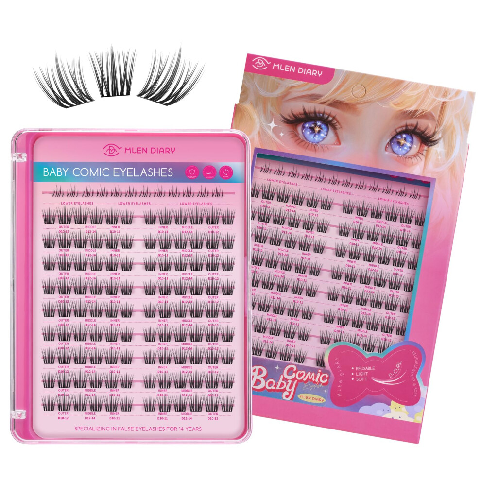 Mlen Diary Lash Clusters, 120 Pcs 10-12Mm D Curl Individual Lashes, Diy Eyelash Extenisons Kit, Natural Look Wispy Clusters Lashes, Reusable False