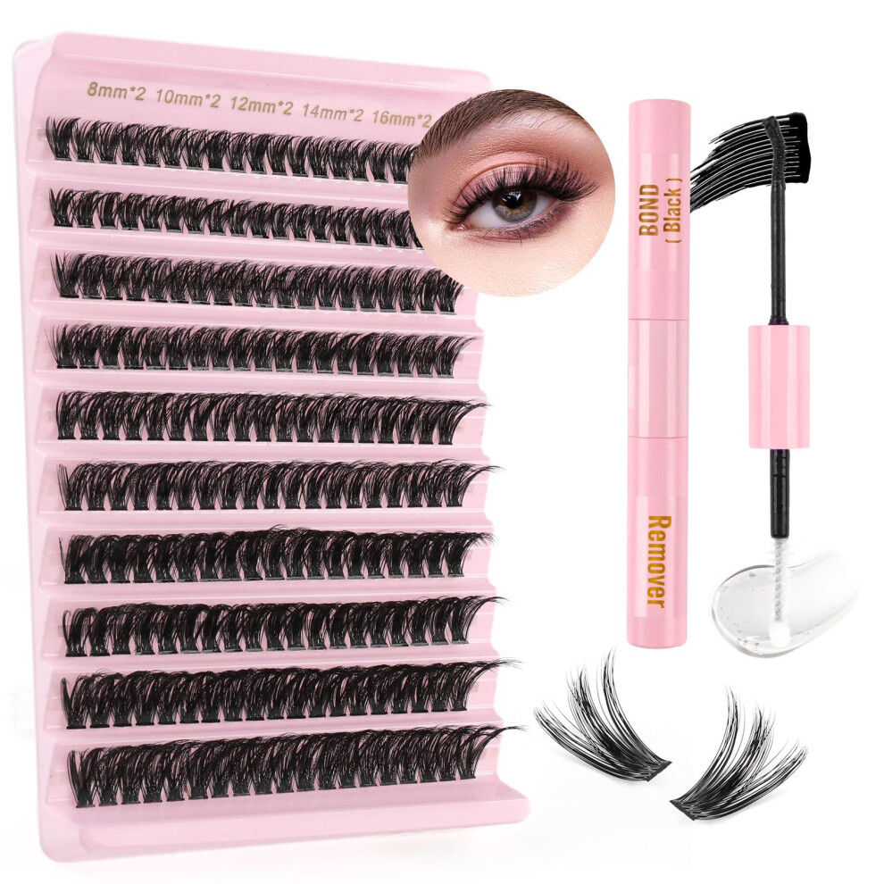 Sixstarhair Lashes Individual Cluster With Bond And Remover D Curl Cluster Lashes Kit 60D Volume Individual Eyelashes 8-16Mm Wispy Diy Eyelash