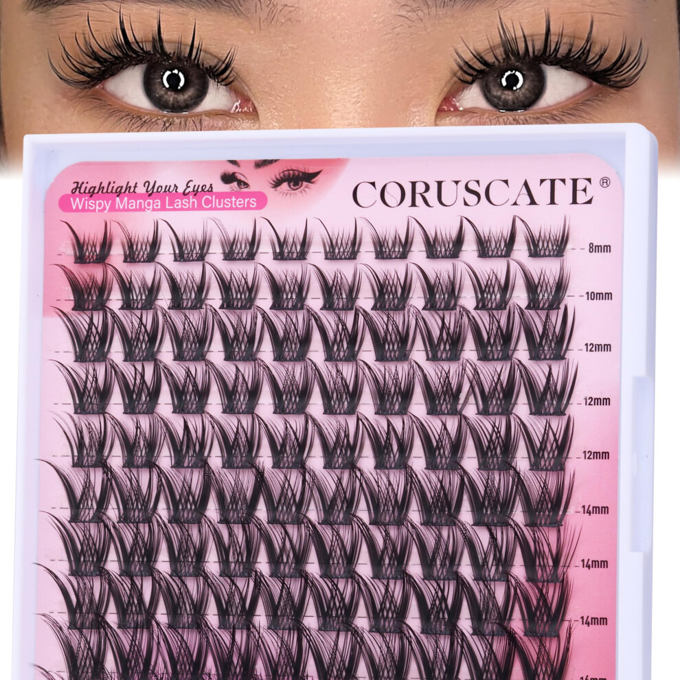 Coruscate Wispy Cluster Lashes Manga Individual Eyelashes Natural Lashes Individual Cluster Cd Curl Eyelash Clusters Spiky Lash Clusters 8-16Mm Anime