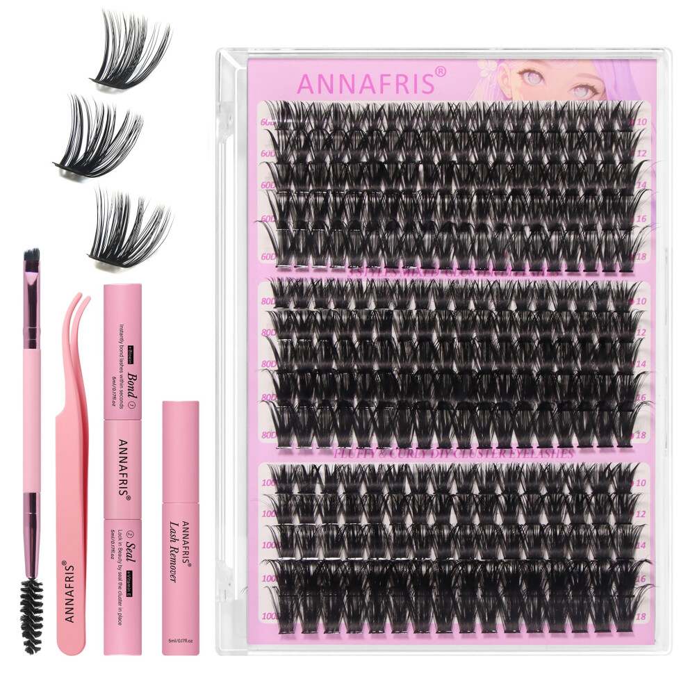 Annafris Cluster Lashes Kit 60D+80D+100D Individual Eyelashes 0.07Mm D Curl 10-18Mm False Lashes Individual Cluster Diy Lash(60D+80D+100D)