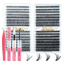 RITALASH Lash Extension Kit DIY 640pcs Lash Clusters Eyelash Extension, 10-16mm Individual Lashes with Lash Bond and Seal, Tweezers for Self Use