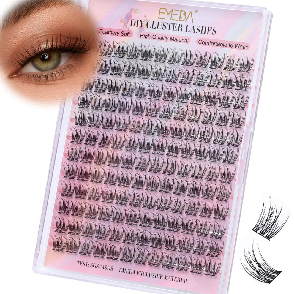 Emeda Lash Clusters, Individual Lashes Wispy & Natural Cluster Lashes, 144 Clusters Eyelash Extensions, C Curl Eyelash Clusters, Soft Thin Band False