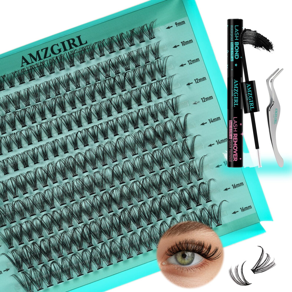 Amzgirl Lash Lash Extension Kit 200Pcs Lash Clusters 30D Curl 9-16Mm Mix Eyelash Extension Kit With Waterproof Bond And Remover,Individual Lashes With Tweezers For