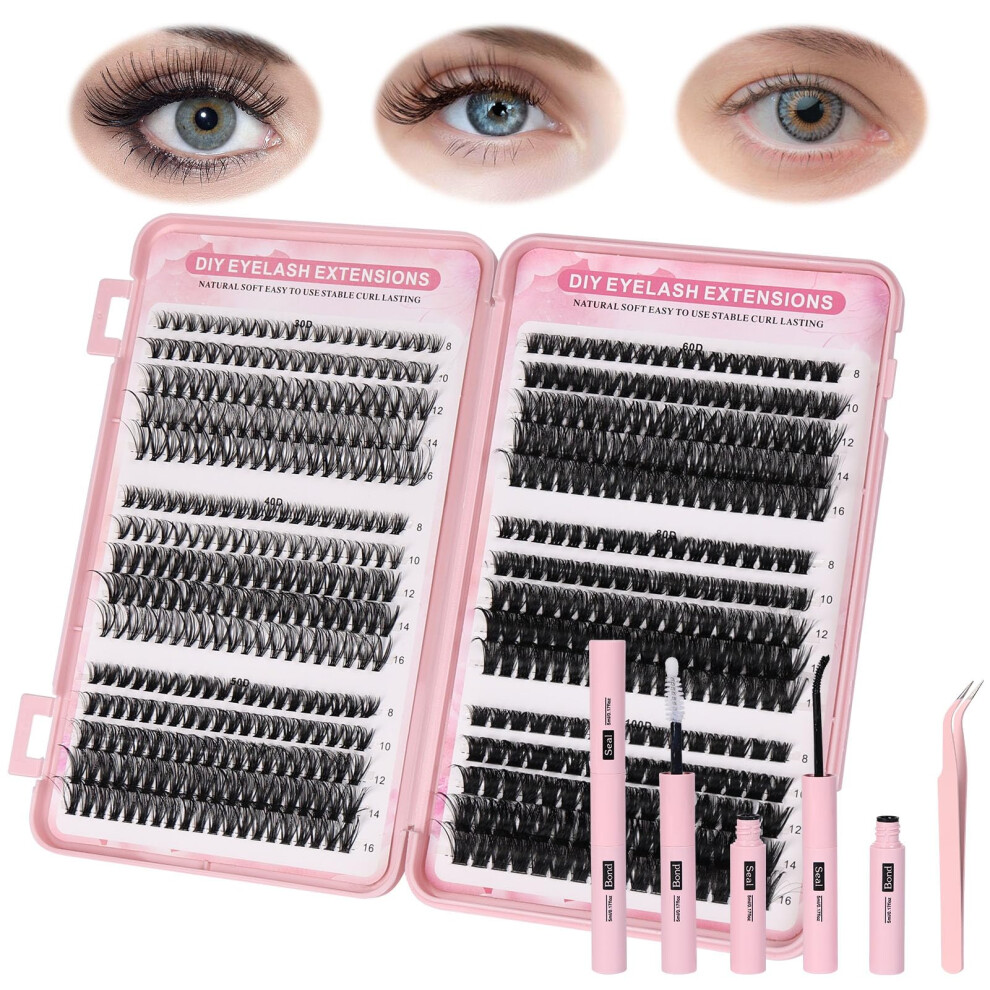 Aomig Wispy Cluster Lashes, 570Pcs Individual Cluster Lashes Extensions, Mixed Trays 8-16Mm, Natural Lash Extensions Kit (30D+40D+50D+60D+80D+100D)
