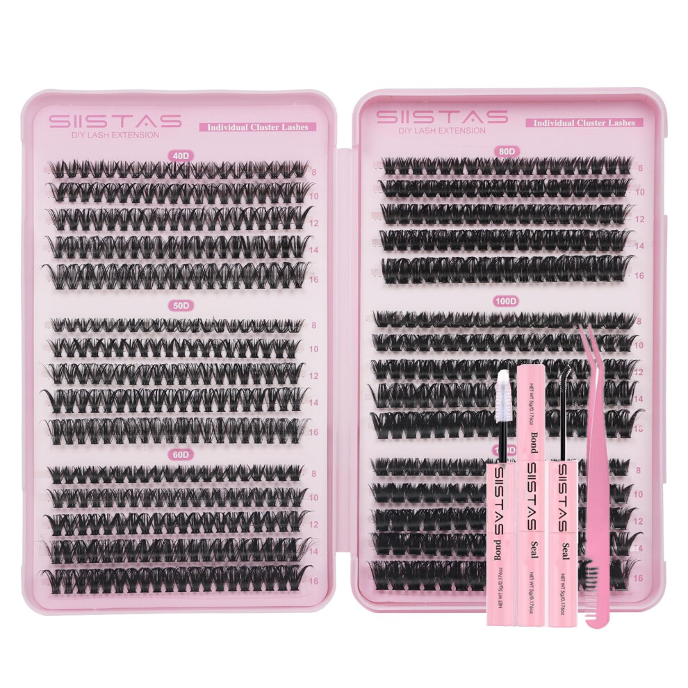 Siistas Individual Eyelashes Wispy Lash Clusters Kit 560Pcs Natural Eyelashes 8-16Mm D Curl Fluffy Lashes Kit With Russian Cluster Lashes Glue Bond And Seal