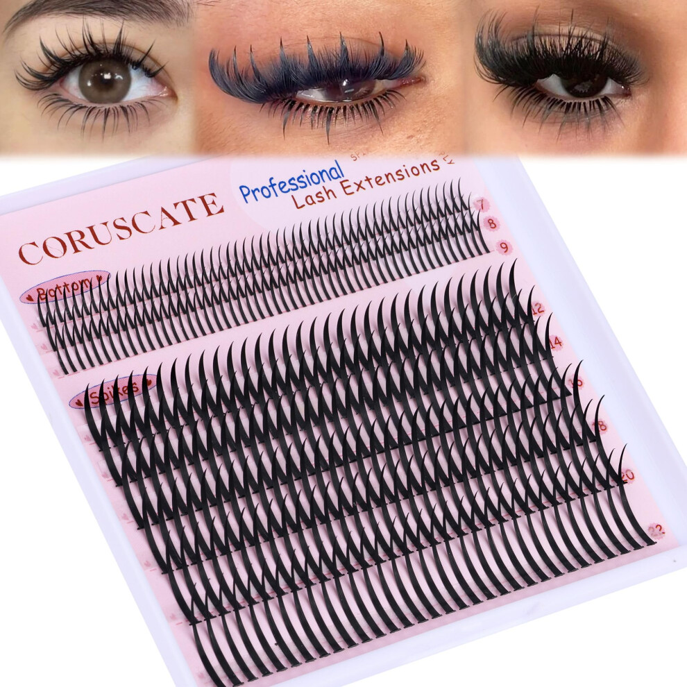 Coruscate Cluster Lashes Spikes Ultra Long 12-22Mm Lash Clusters With Spikes 7-9Mm Bottom Lashes Supply Individual Eyelashes Cluster Eyelash