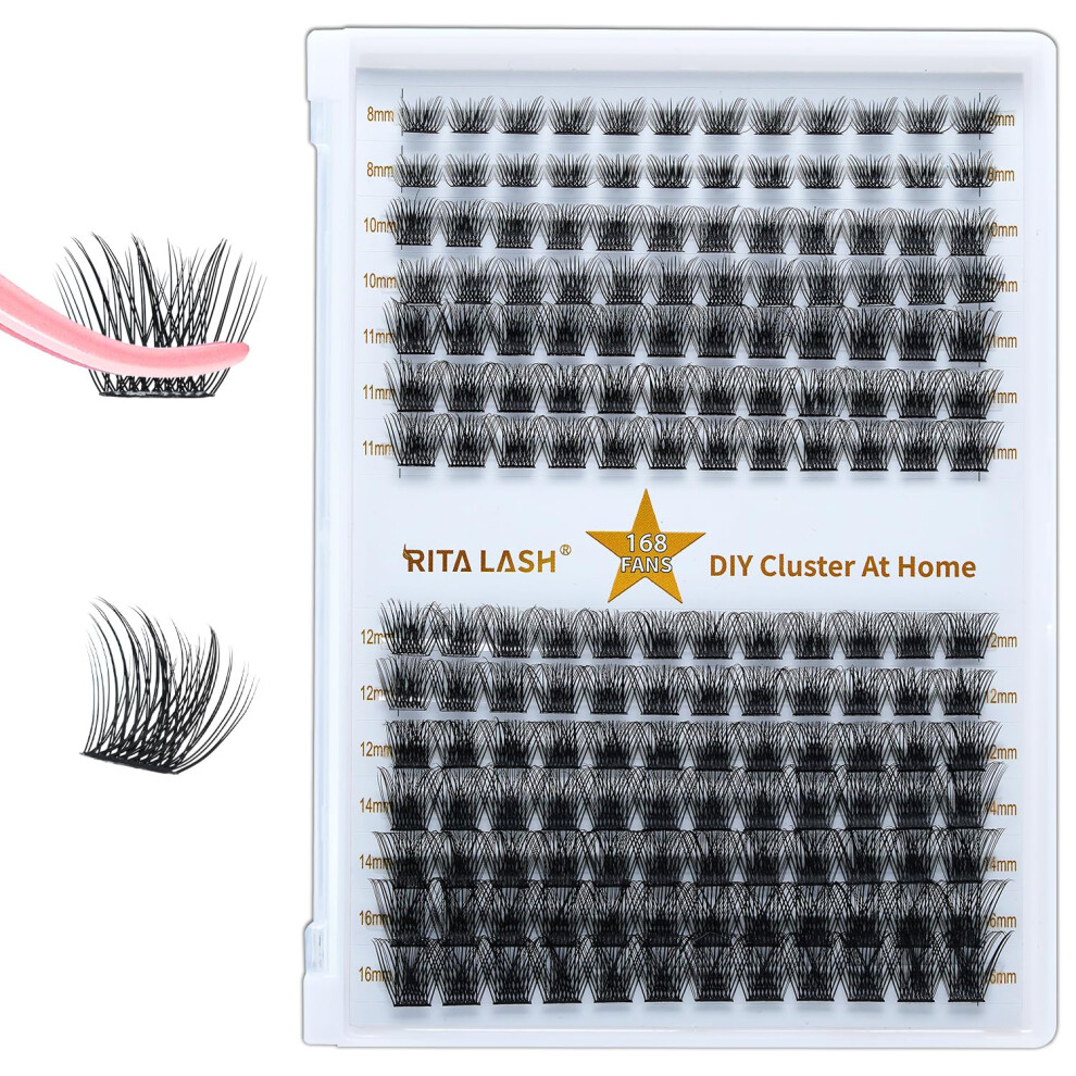 Ritalash Black Lash Clusters Diy Cluster Lashes Volume Eyelash Clusters Eyelash Extensions Soft False Eyelashes Individual Lashes Wispy Fluffy Lash