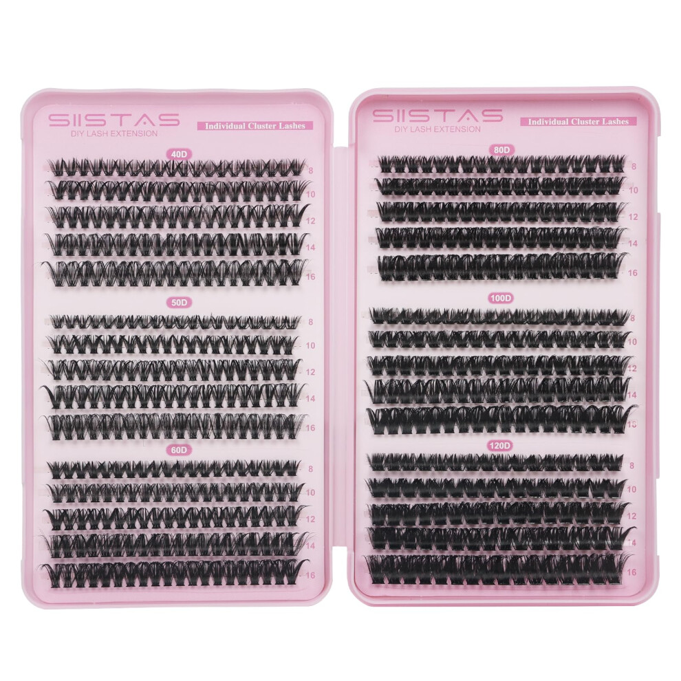 Siistas Wispy Cluster Lashes 40D+50D+60D+80D+100D+120D Individual Eyelashes Natural Lash Clusters D Curl Fluffy Lashes Individual Cluster 560Pcs Diy