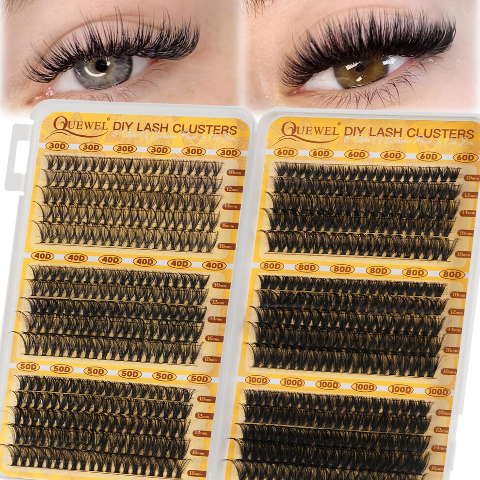 Quewel Individual-Eyelashes 580Pcs Wispy Cluster Lashes D Curl Individual Lashes Natural Look, Eyelash Clusters Diy Lash Extensions For Beginners,