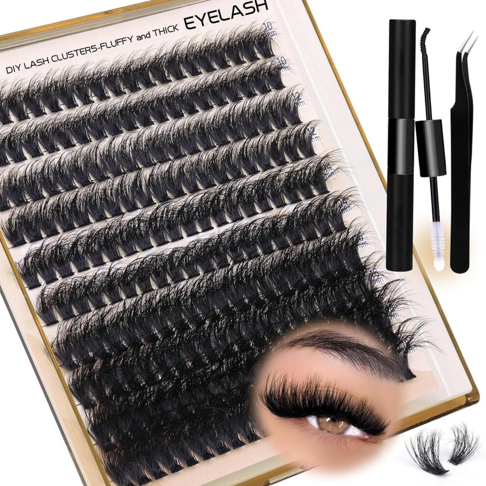 Coloroom Cluster Lashes Kit - Fluffy Cluster Lashes 10-18Mm, 200D Lash Extension Kit With Lash Bond, Remover & Applicator, Diy Eyelashes For Beginners