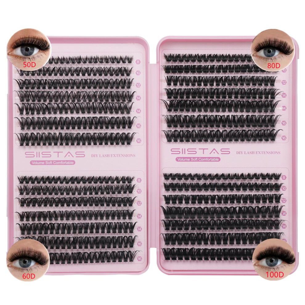Siistas Cluster Lashes 560Pcs Individual Eyelashes 50D+60D+80D+100D Diy Eyelash Extension 8-16Mm Natural Look Wispy Cluster Lashes Russian D Curl