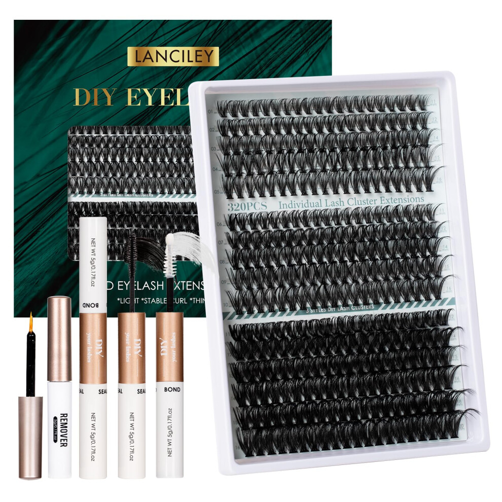 Lanciley Cluster Lashes 320Pcs Individual Eyelashes 11-20Mm 40D 50D 100D Diy Lash Extensions Kit Thick Volume Eyelash Clusters Natural Lash Clusters