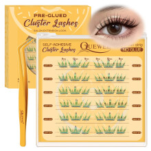 QUEWEL Pre-Glued-Cluster-Lashes Kit, D Curve Pre Glued Eyelashes, Strong Hold 9-12MM No Glue Needed Self Adhesive Eyelashes with Applicator (BP-01)