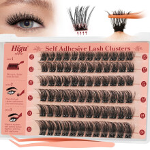 Higu clace Natural Pre Glued Cluster Lashes Mix 10-16mm, Pre Glued Eyelashes No Glue or Remover Needed, Press on Lashes Easy to Use, Beginner