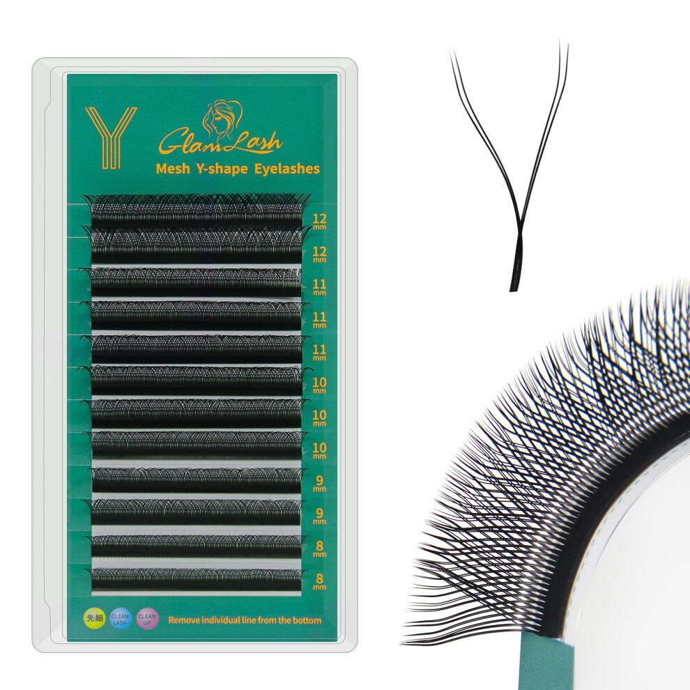 Glamlash Yy Eyelash Extensions Y Shape Lashes 4D Premade Volume Fans Natural Soft Matte Lashes Professional Supplies(Yy,0.07,C,11Mm)