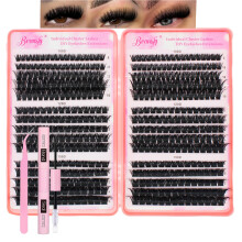 Bransfy Lash Clusters Kit 100D 120D 150D Eyelashes Clusters Kit 8-16mm Individual Lash Extension Kit D Curl Fluffy Wispy False Eyelashes with Tweezer