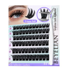 BEYELIAN Self Adhesive Eyelashes Clusters, Pre Glued Lashes Cluster D Curl 10-16mm Press On Lash, No Glue Needed Wispy DIY Self Stick Cluster