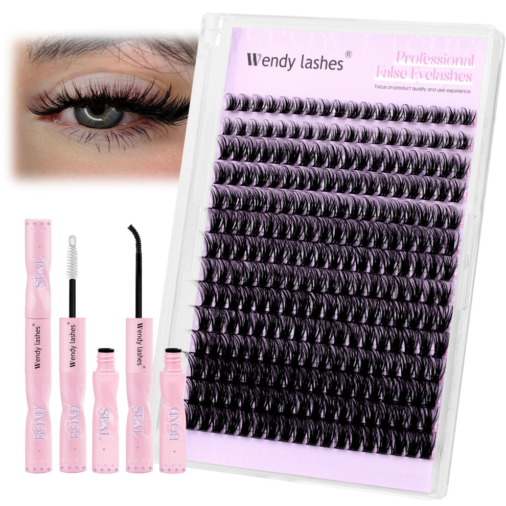 Wendy Lashes Cluster Lashes Kit 60D D Curl Manga Lashes,Individual Eyelashes With Lash Bond Wispy Lash Clusters Mixed 10-18Mm Diy Lash Extensions Kit Natural Look