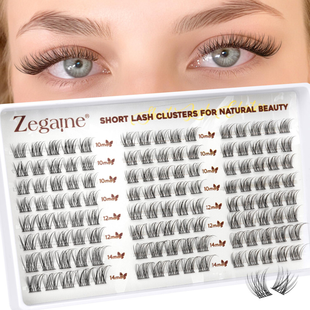 Zegaine Short Cluster Lashes Wispy Lash Clusters 10-14Mm Natural Individual Eyelashes For No Makeup Look Cd-Curly Wispy Eyelash Clusters Fairy Lashes