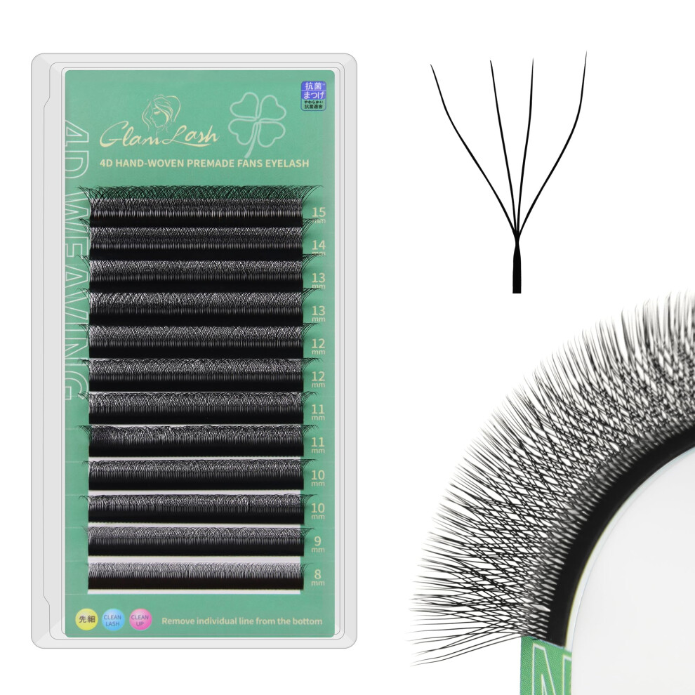 Glamlash 4D W Lash Extensions 0.07 C Curl 13Mm Premade Fan Eyelash Professional Salon Use (4D,0.07C,13Mm)