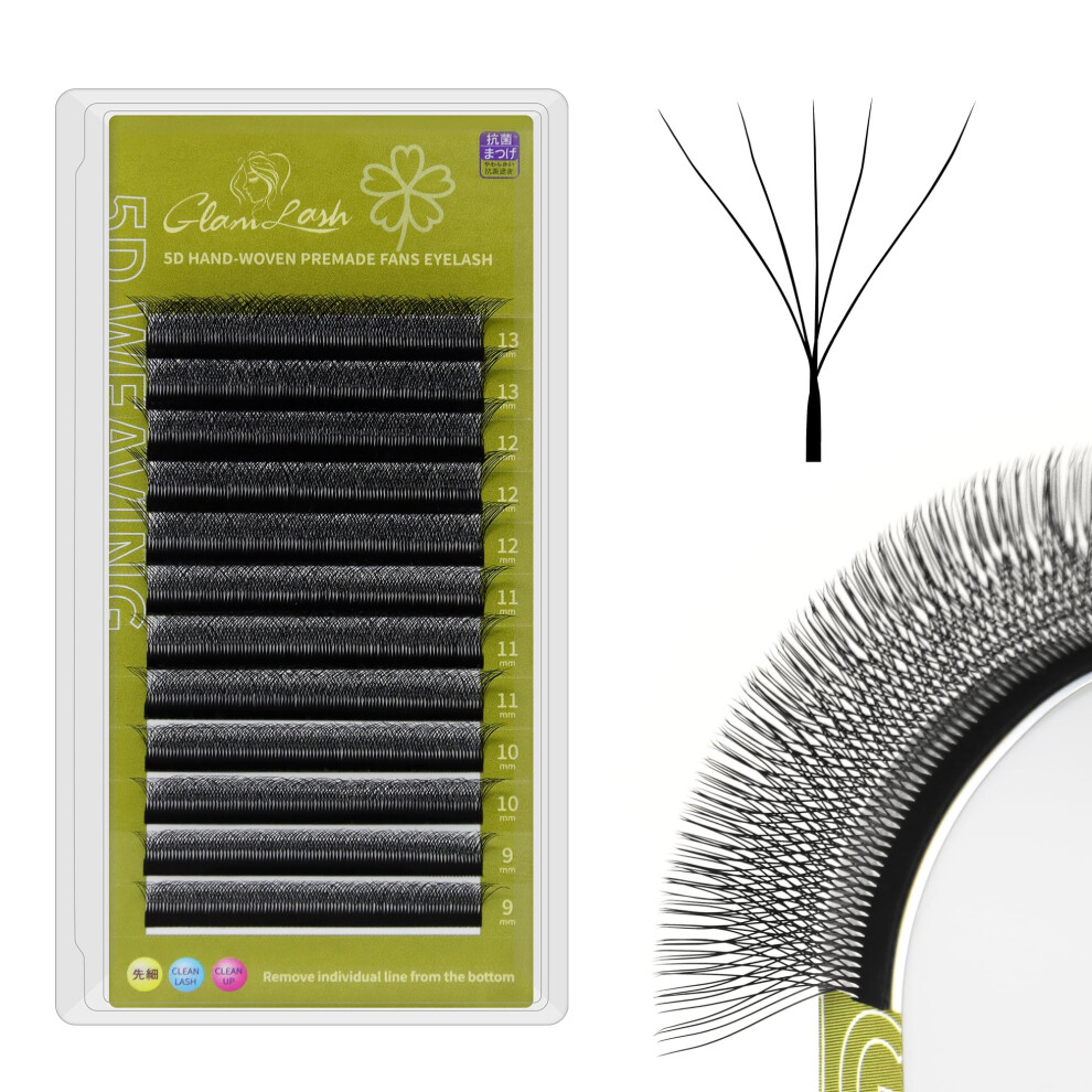 Glamlash 5D W Lash Extension Premade Fan 0.07Lu Curl 9-13Mm Russian Volume Eyelash For Professional Salon(5D,0.07Lu,9-13Mm)