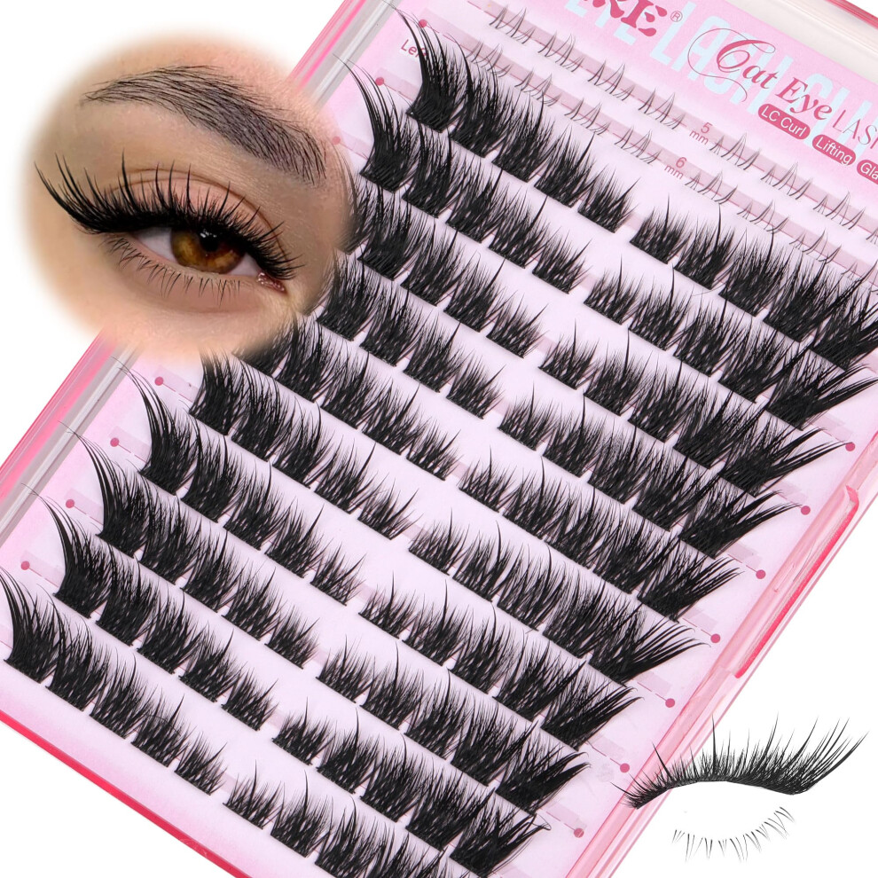 Jimire Cat Eye Cluster Lashes Wispy Individual Eyelashes Fox Eye Lash Clusters With Spikes And Bottom Lashes Left Right Diy Lashes Individual Cluster 162Pcs