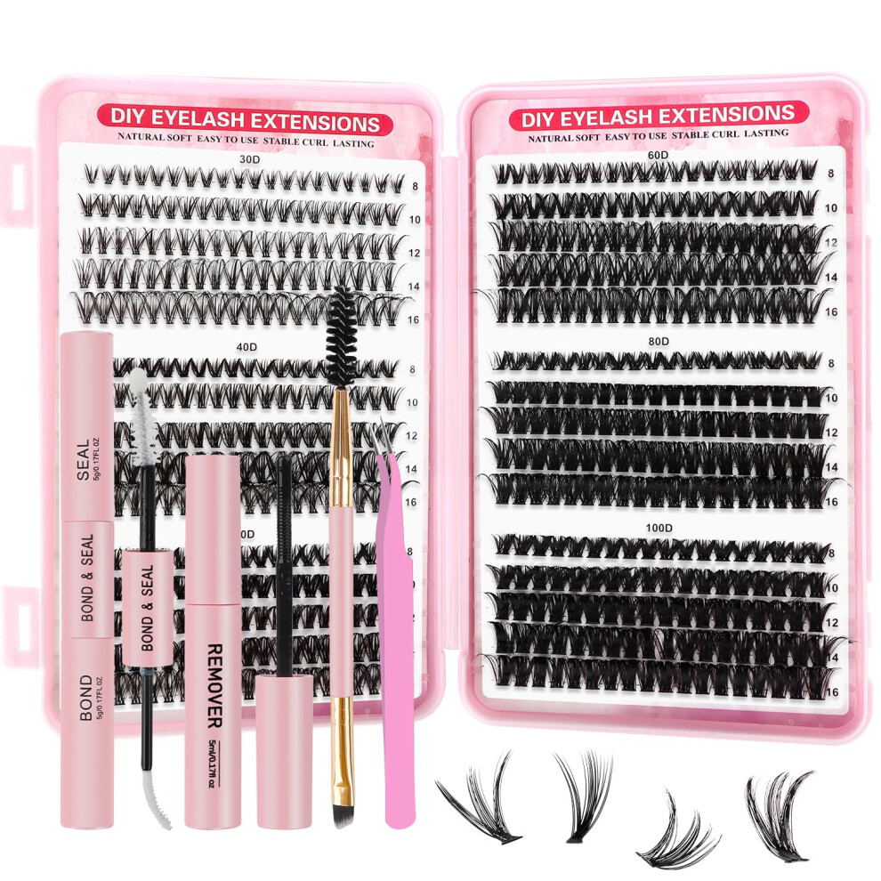 Owill Cluster Lashes Kit 580Pcs Individual Eyelashes Book With Tweezers, Bond & Seal And Remover, 8?16Mm D Curl Eyelash Clusters Volume Diy Lash