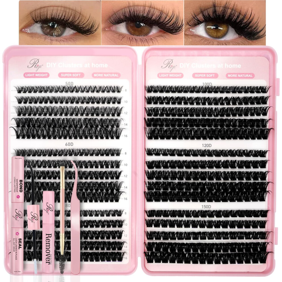 Riya Cluster Lashes Kit 580Pcs Individual Eyelashes Book Natural Eye Lashes Book With Glue And Remover 10-16Mm Eyelash Clusters D Curl Volume Diy Eye