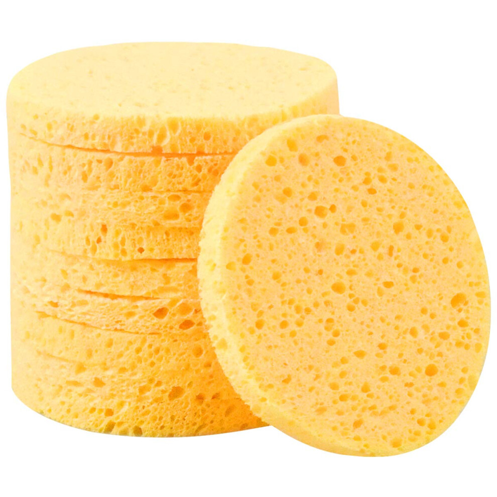 Fodlon Yellow 10 Pcs Facial Sponges, Cellulose Face Sponge, Face Cleansing Washing Sponges, Make Up Remover Sponges Pads, Beauty Sponges For Facial Spa Massage
