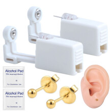 Suskriyocic 2 Pack Self Ear Piercing Gun Kit with Built-in Earring Disposable Ear Piercing Gun Asepsis No Pain Safety Self Ear Piercing Gun Kit Tool