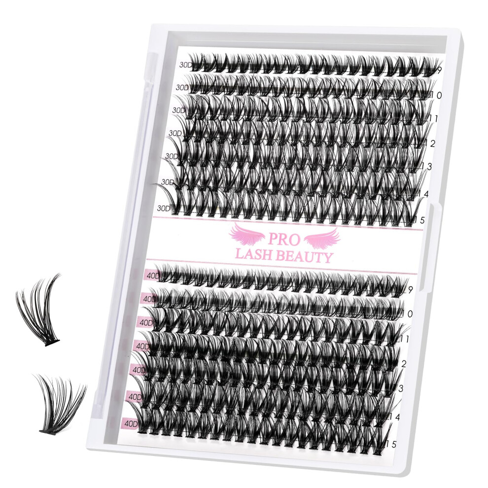 Pro Lashbeauty 280 Pcs Individual Cluster Lashes 30D+40D D Curl 9-15Mix Lash Clusters Diy Lash Extension At Home Lashes That Look Like Eyelash Extensions