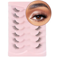 Onlyall Cat Eye Half Lashes Natural Look Wispy Corner False Eyelashes 3/4 Clear Band Lash Pack Fluffy 3D Curly 14MM C02