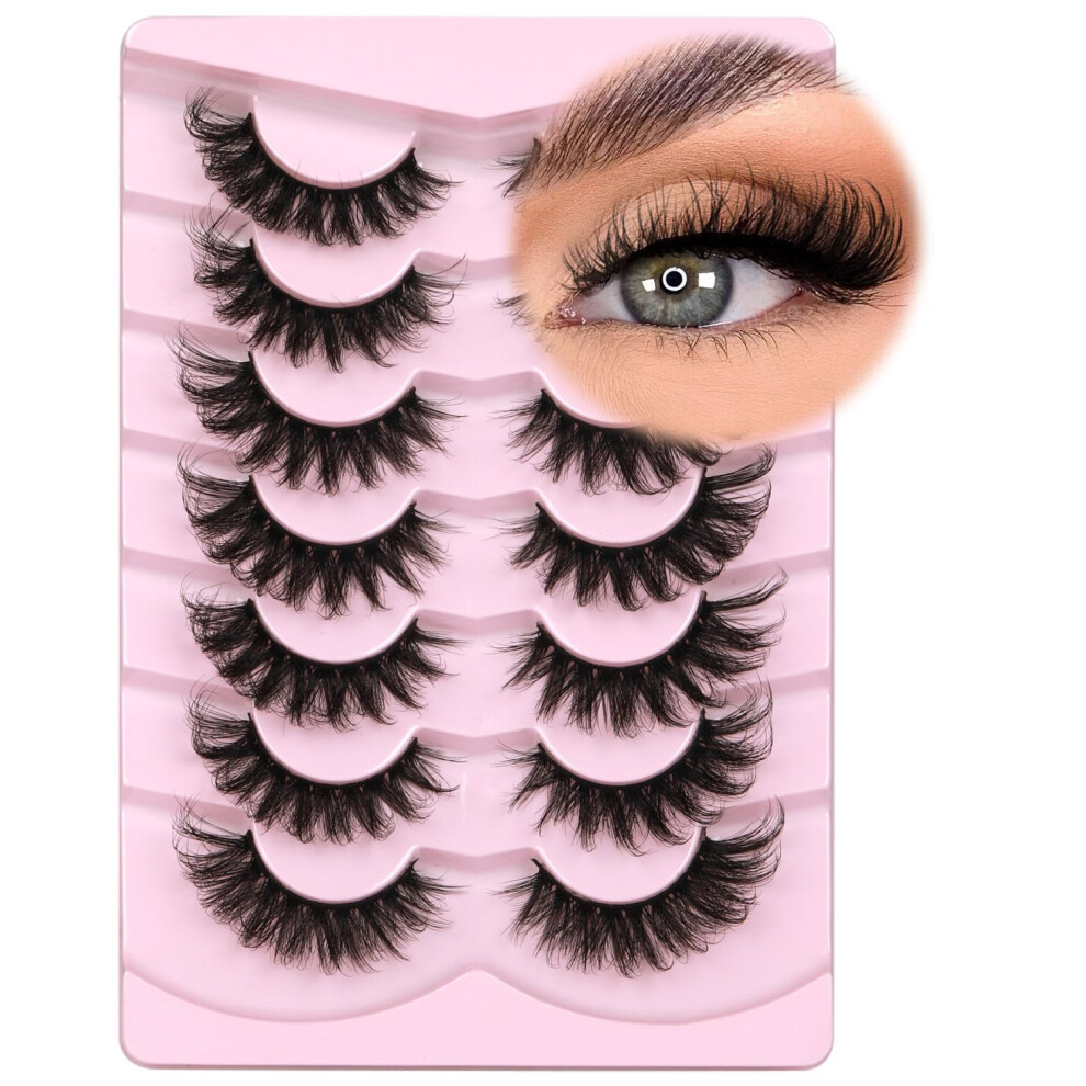 Kiromiro Faux Mink Lashes Fluffy 6D False Eyelashes 17Mm Wispy Cat Eye Lashes That Look Like Extensions Strip Lashes Pack