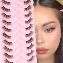 Glowing Win Half Lashes with clear band Fake Cat Eye Natural Look False Eyelashes 10 Pairs Corner 3/4 Handmade Transparent Strip Reusable Mink Fluffy,