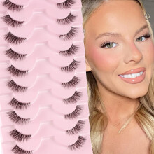 Glowingwin False Eyelashes Half Lashes Natural Look with Clear Band Cat Eye Lashes 10 Pairs Wispy Corner Lashes Reusable 3/4 Transparent Fake Lashes